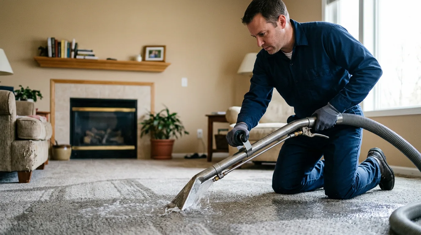 Water damage restoration technician working near Almont, MI